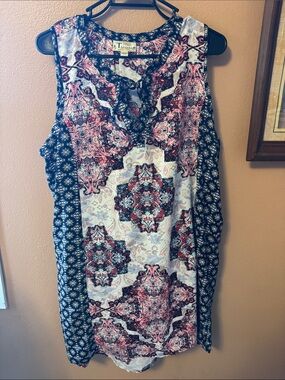 Tanzara Pink & Navy Printed Midi Dress